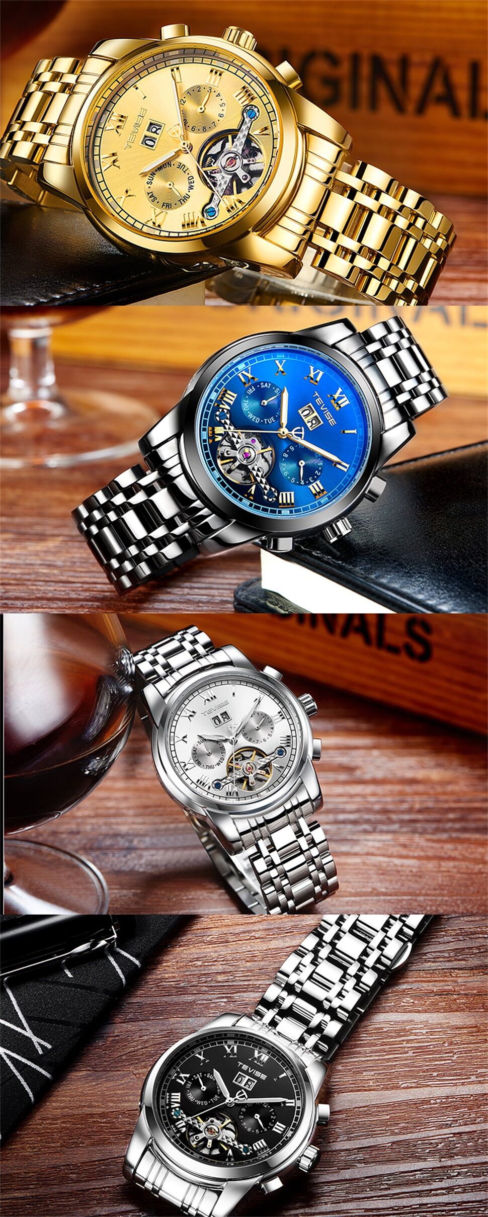 Amazon.com: TEVISE Luxury Men Buisness Automatic Watches with Auto Date  Luminous Hand Stainless Steel Mechanical Fashion Wristwatch : Clothing,  Shoes & Jewelry