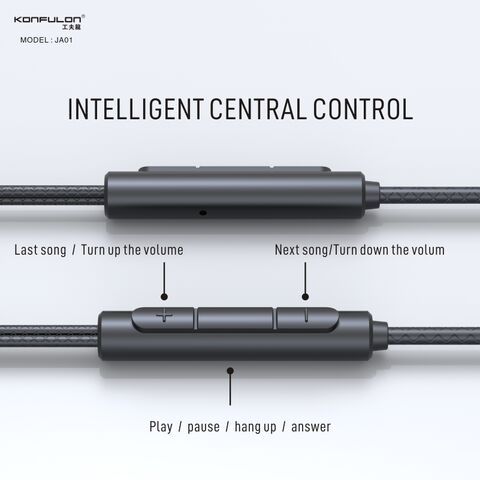 Auriculares con cable Konfulon, interfaz de 3,5 mm + Auriculares con control de cable de aleación de aluminio, conector de cobre puro