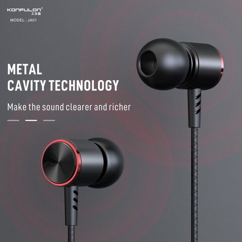 Auriculares con cable Konfulon, interfaz de 3,5 mm + Auriculares con control de cable de aleación de aluminio, conector de cobre puro