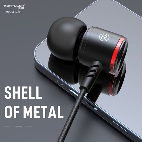 Auriculares con cable Konfulon, interfaz de 3,5 mm + Auriculares con control de cable de aleación de aluminio, conector de cobre puro