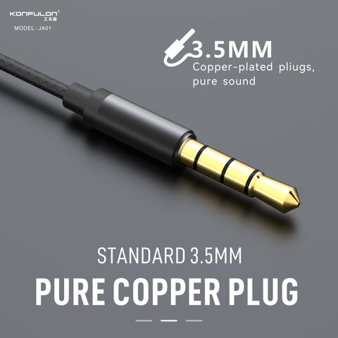 Auriculares con cable Konfulon, interfaz de 3,5 mm + Auriculares con control de cable de aleación de aluminio, conector de cobre puro