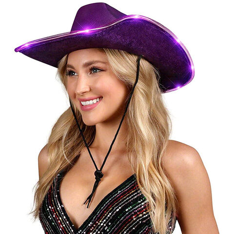 Chapeau de Cowboy Lumineux pour Femme, Accessoire de Costume, Espace  Holographique Rose, Blanc LED, Western