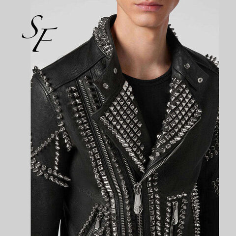 Mens leather jacket Black Genuine Sheepskin, Hip Hop