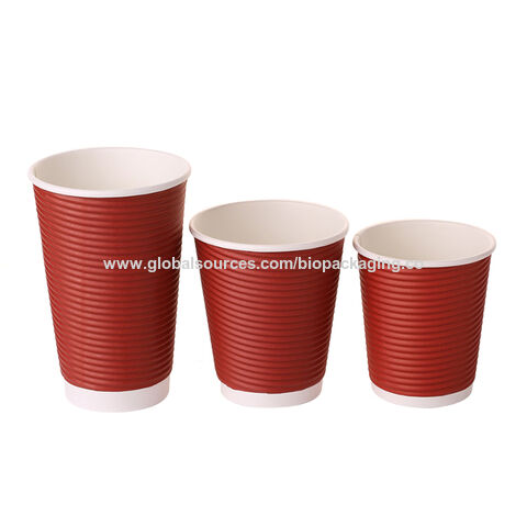 Disposable Coffee Cups w/ Dark Red Double Wall Insulated Ripple