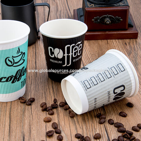 Disposable Coffee Cups w/ Dark Red Double Wall Insulated Ripple Sleeves  [500 Pieces]