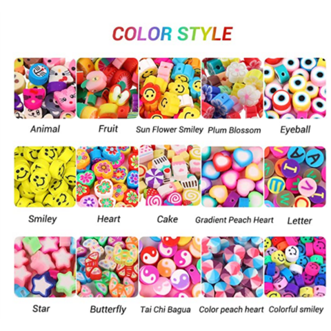 Polymer Clay Beads, Preppy Beads Cute Creative Fruit Flower Animal Colorful  Polymer Clay Beads, Soft Clay Beads, 10mm 