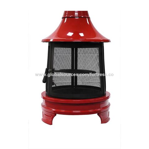 High Temperature Resistant Outdoor Garden Fire Place Red Enamel Fire Pit With Long Chimney Expore China Wholesale Outdoor Fire Pit and Wood Burning Outdoor Fire Pit Iron Fire Pit Fire Pit