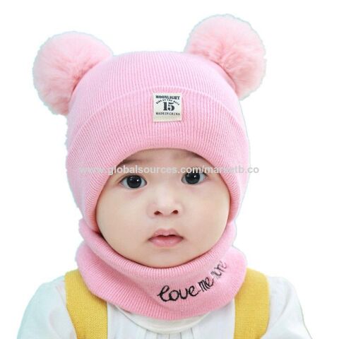 Children's Knitted Hat & Scarf Set Letter Patch Plush Thickened