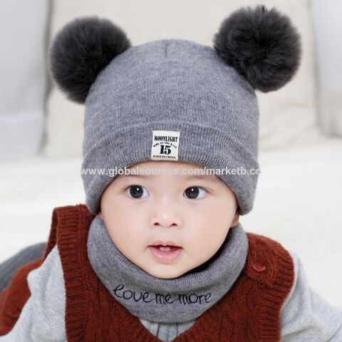 Children's Knitted Hat & Scarf Set Letter Patch Plush Thickened