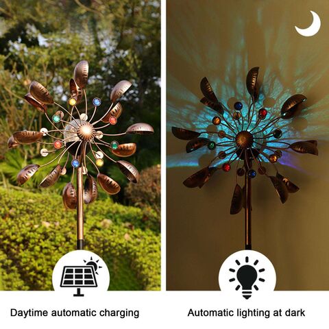 Novo Design Luz Solar de Metal para Jardim Ornamento de Gramado Cata-vento Moinho de Vento