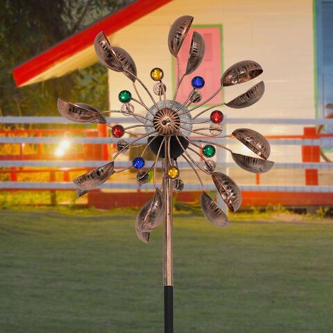 Novo Design Luz Solar de Metal para Jardim Ornamento de Gramado Cata-vento Moinho de Vento