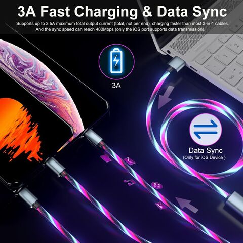 Buy Wholesale China Multi Charging Cable 3 In 1 3.6ft Led Light Up Usb To  Type-c/micro Usb/lightning Multi Charger Cable 3a Fast Charing Cord & Cable  at USD 0.2