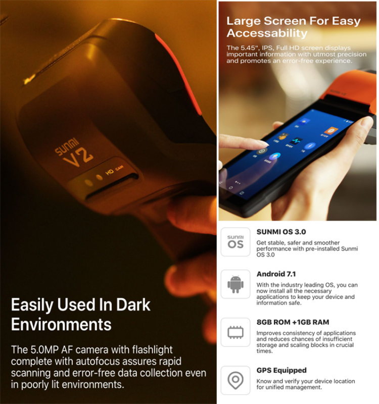 Terminal Sunmi V2 POS Sans Fil – Pour Deliveroo, état Fonctionnel, Occasion