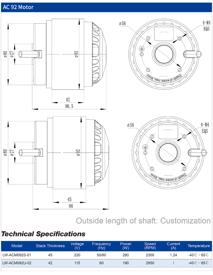 Ac 92 Motor High Performance External Rotor Motors Simple Structure For ...