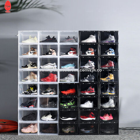 Boîte de rangement de chaussures AJ en plastique dur, armoire empilable,  anti-poussière, organisateur de chaussures