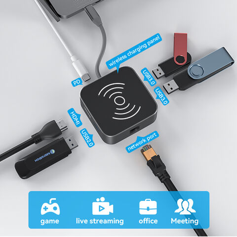 محطة إرساء متميزة متعددة الوظائف للشحن اللاسلكي و USB 3.0 HDMIPD للكمبيوتر المحمول