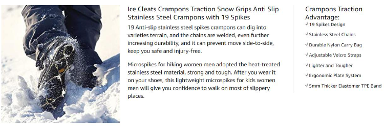 Crampons Ice Cleats for Shoes and Boots Women Men Kids Anti Slip 19 Spikes  Stainless Steel Microspikes for Hiking Fishing Walking Climbing Jogging  Mountaineering 