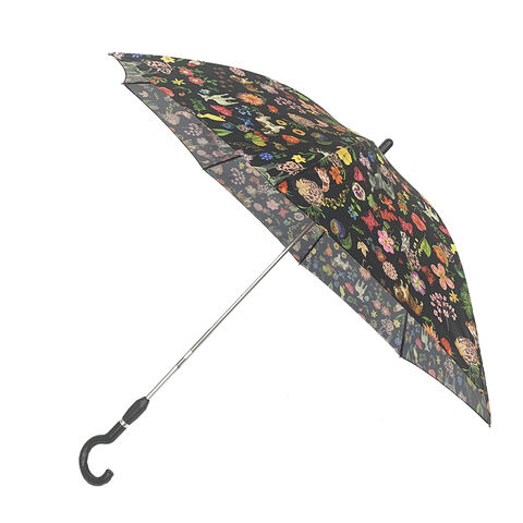 Men's Black Foldable Rain Umbrella Automatic J-Hook