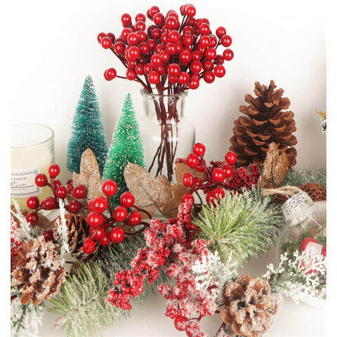 4 Pack Artificial Red Berry Stems for Christmas Tree Decorations, Crafts, Holiday and Home Decor, 18 Inches Burgundy Berry Floral, Size: 18