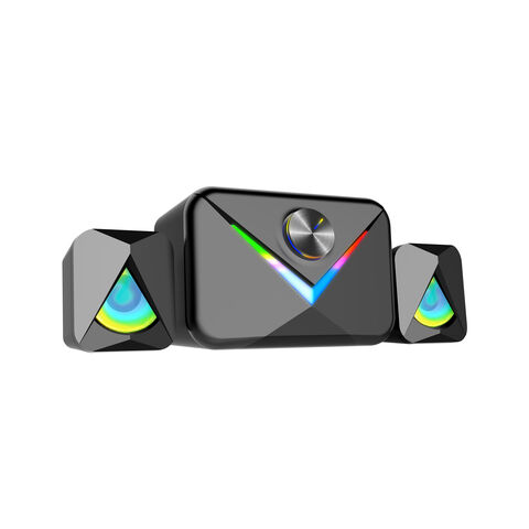 Enceintes Gaming 2.1 pour PC, Enceintes Stéréo avec 6 Modes LED Colorés, Enceintes d'Ordinateur