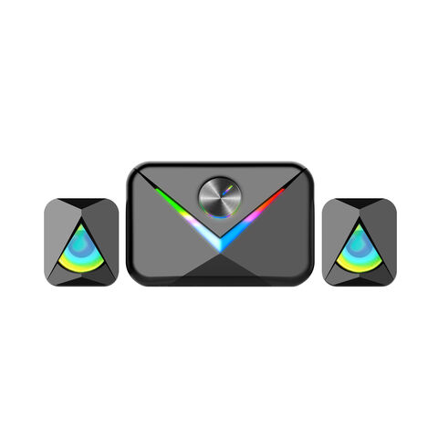 Enceintes Gaming 2.1 pour PC, Enceintes Stéréo avec 6 Modes LED Colorés, Enceintes d'Ordinateur