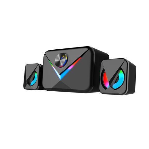 Enceintes Gaming 2.1 pour PC, Enceintes Stéréo avec 6 Modes LED Colorés, Enceintes d'Ordinateur