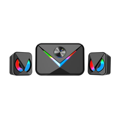 Enceintes Gaming 2.1 pour PC, Enceintes Stéréo avec 6 Modes LED Colorés, Enceintes d'Ordinateur