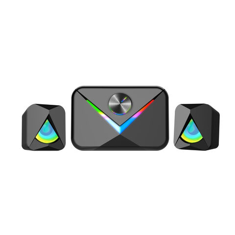 Enceintes Gaming 2.1 pour PC, Enceintes Stéréo avec 6 Modes LED Colorés, Enceintes d'Ordinateur
