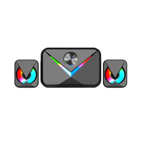 Enceintes Gaming 2.1 pour PC, Enceintes Stéréo avec 6 Modes LED Colorés, Enceintes d'Ordinateur