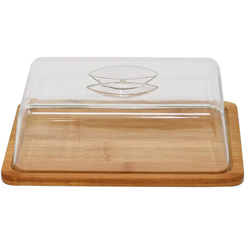 HOME-X Clear Acrylic Butter Dish with Cover, Plastic Covered Cheese Holder  with Tray