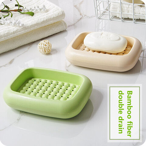 Ceramic Soap Dish With Bamboo Draining Rack 