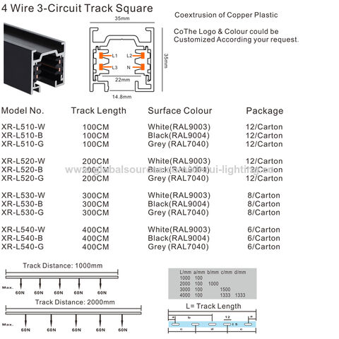 4 Wire Track Rail Led Light, Rail System Led 3 Phases