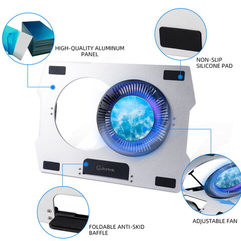 Refroidisseur de pad de refroidissement pour ordinateur portable Cooler,  support de refroidissement de ventilateur d'ordinateur portable avec 2  grands ventilateurs silencieux lumière LED bleue