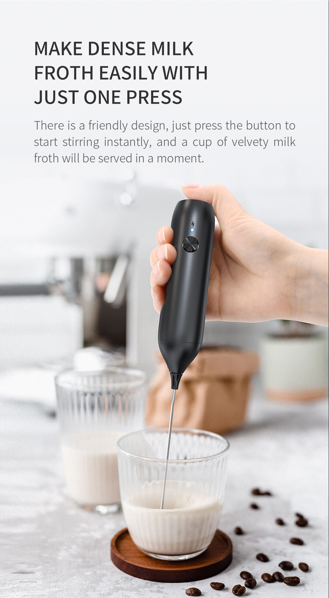 Food Grade Stainless Steel Whisk Handheld Electric Usb Rechargeable Coffee Tools Coffee