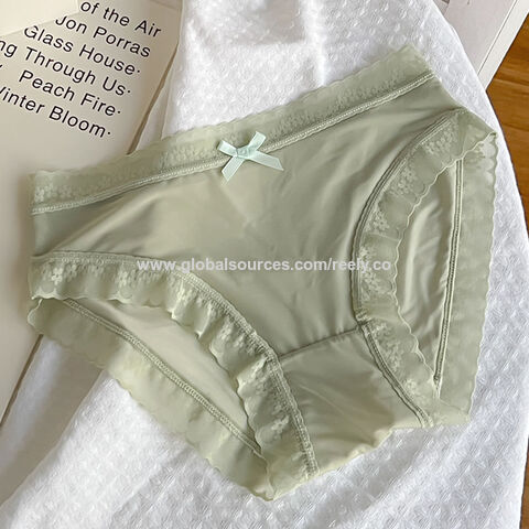 Cheap Women's Ultra-thin Seamless Ice Silk Panties Summer High Waist Nude  Briefs Lace Edge Underpants