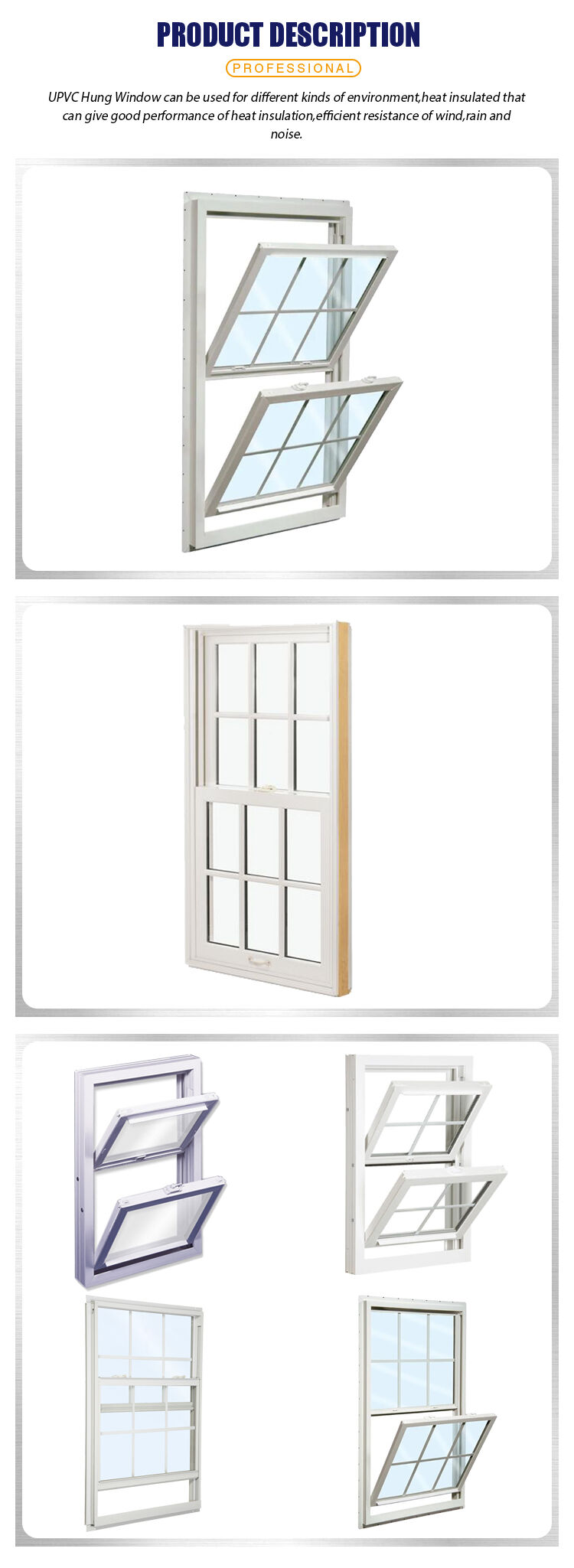 Wining Products Upvc Double Hung Windows Oem Factory Price Frame