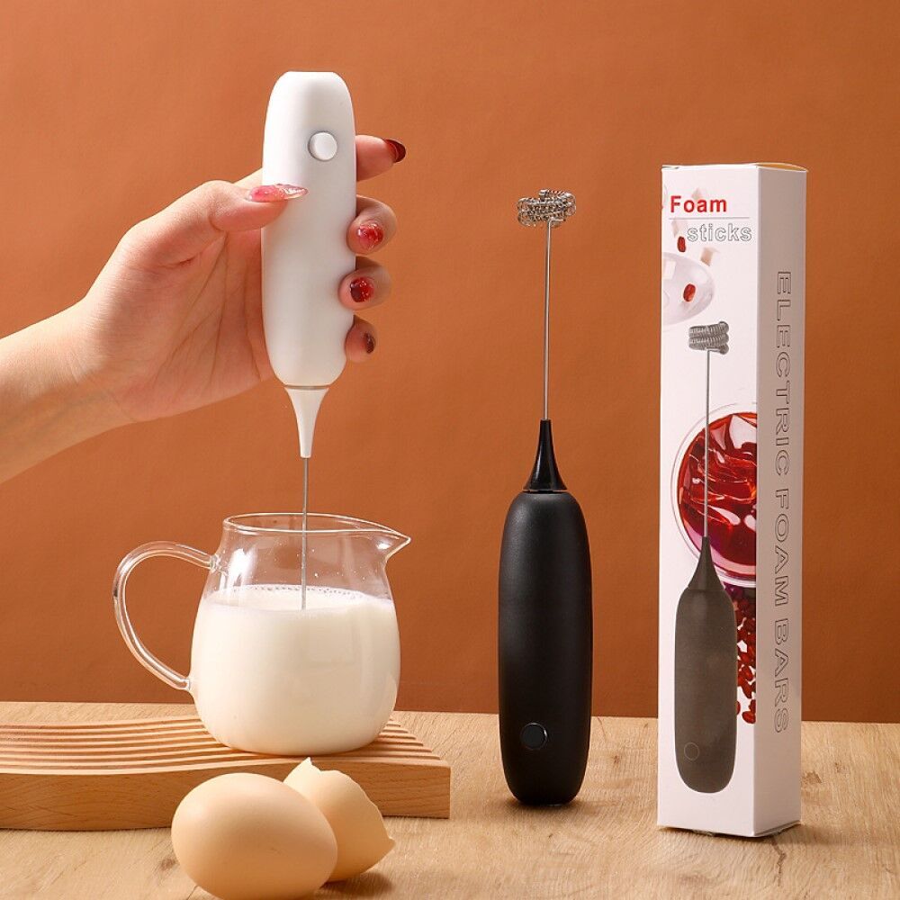 Rechargeable Milk Frother Handheld – 3 Whisks, 3 Speeds, USB-C, Quiet Operation For Coffee, Matcha, Eggs & More (White)