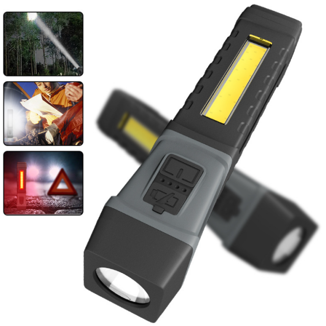 Lampe de travail rechargeable USB 3W LED COB 2 en 1 mains‑libres rouge – crochet et base magnétique - Bricolage