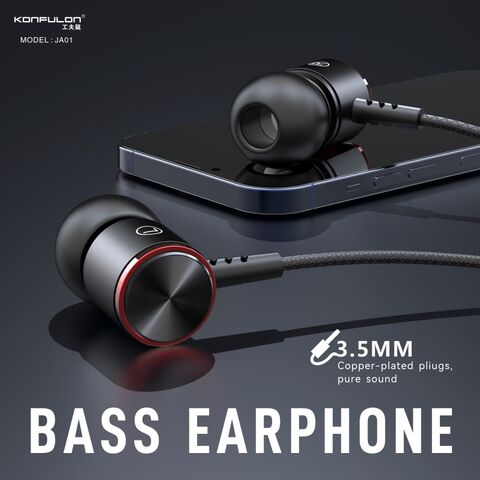 Auriculares con cable Konfulon, interfaz de 3,5 mm + Auriculares con control de cable de aleación de aluminio, conector de cobre puro