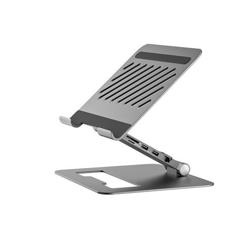 Dock USB Tipo C Duplo 4K 60Hz com Porta HDMI, Leitor SD/TF e Suporte Ergonômico Dobrável Ajustável para Laptop