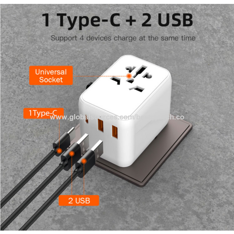 World to US Plug Adapter with 3 USB & 1 PD Type-c Quick Fast Charger