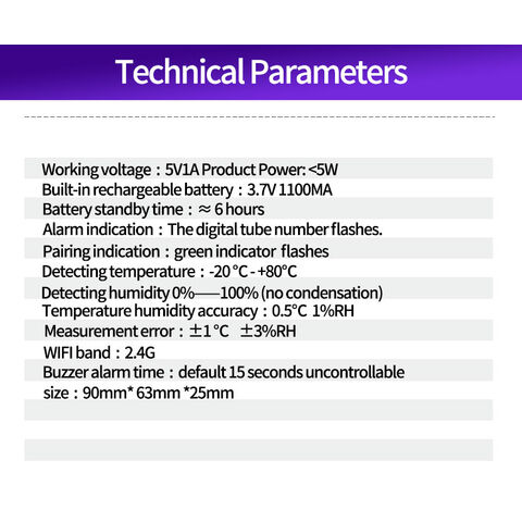 WiFi Temperature Humidity Sensor Alarm: Digital Thermometer Hygrometer with  Probe & Rechargeable Battery, Buzzer Alarm & App Alerts, Smart Temperature