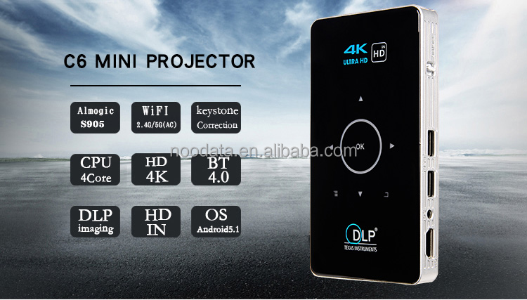 C6 mini projecteur DLP 4K Android WiFi LED portable Bluetooth 4.0