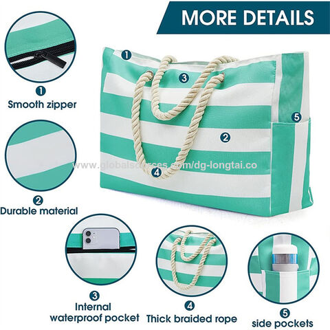 Buy Wholesale China Wholesale High Quality Canvas Striped Tote Large  Capacity Canvas Shopping Bag Striped Beach Bag With String Handle & Canvas  Tote Bag at USD 5.65