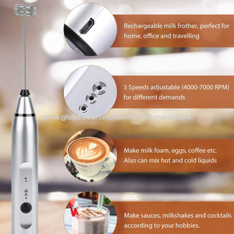 Espumador de leche eléctrico con batidor doble, espumador de leche  recargable por USB, espumador de leche portátil 2 en 1 con batería para  café, café