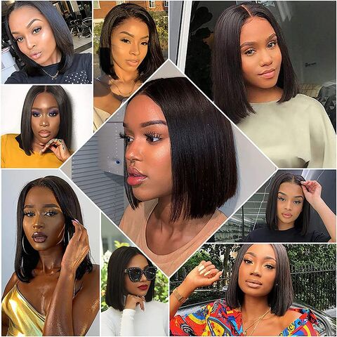 8 Inch 13x4 Lace Frontal Wig Human Hair Black Short Bob Wigs