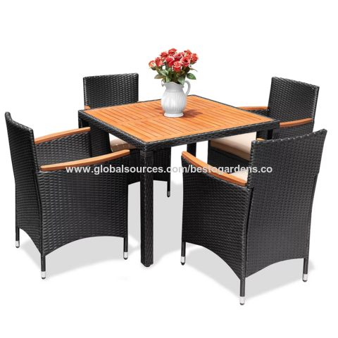 Ensemble de Mobilier de Jardin Besto1 + 4 en Bois et Osier avec Table Basse en Bois pour Véranda, Piscine, Balcon ou Jardin