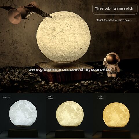 3 Colors LED Magnetic Levitating Moon Lamp 3D Printing Bedroom Lunar Night  Light