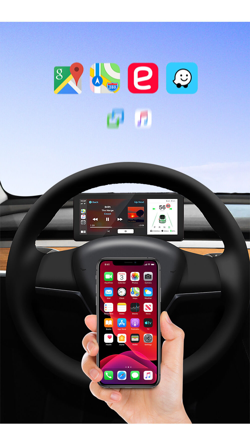 Tesla Multimedia 8.8 Inch Wireless Carplay Android Auto Dashboard Instrument Cluster For ...