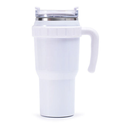 40 oz (ca. 1,2 l) Thermobecher mit Griff und Strohhalm, doppelwandig, Edelstahl, vakuumisoliert, Reisebecher mit Deckel